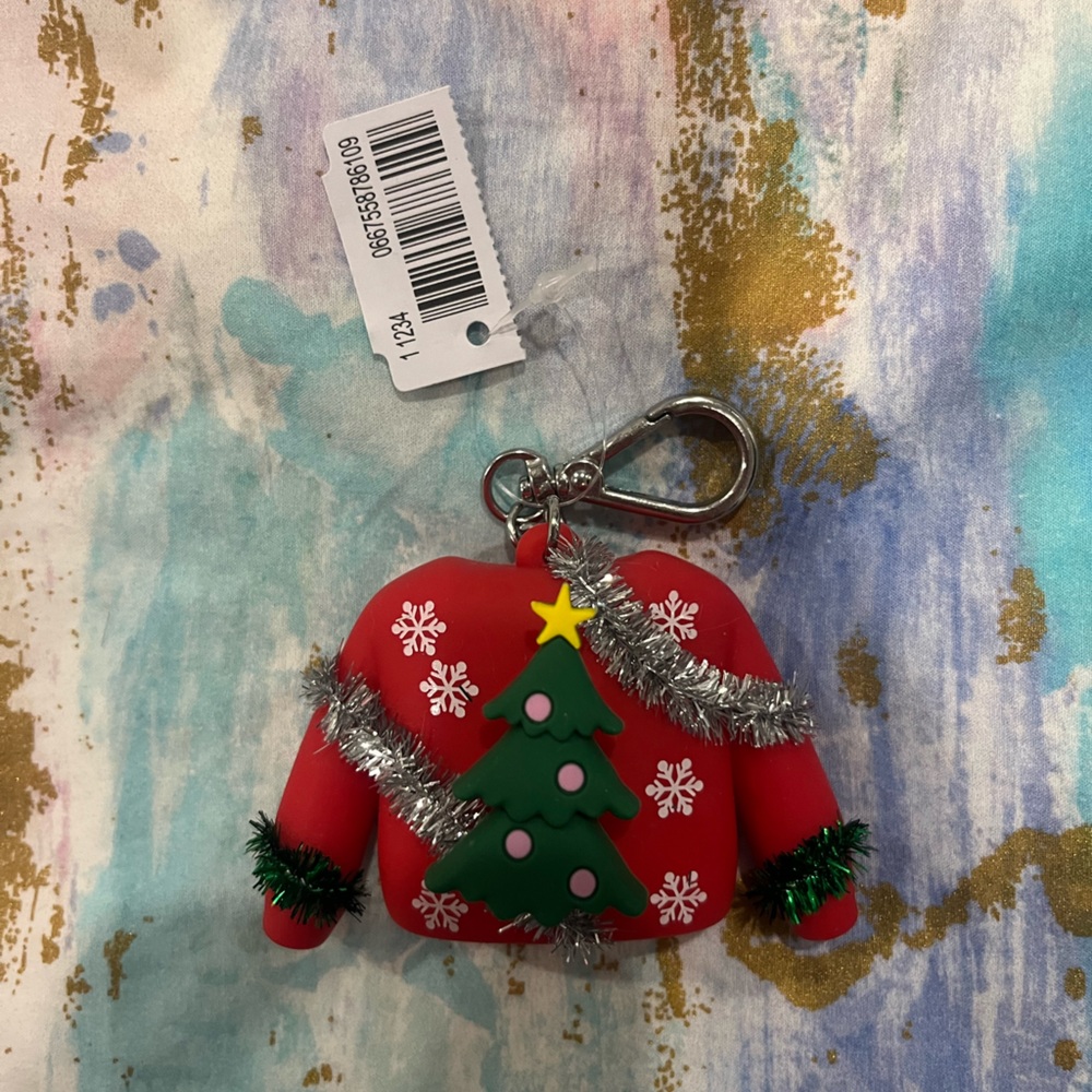 🇺🇸 Bath Body Works Ugly Christmas Tinsel Sweater Pocketbac Holder Keychain NWT